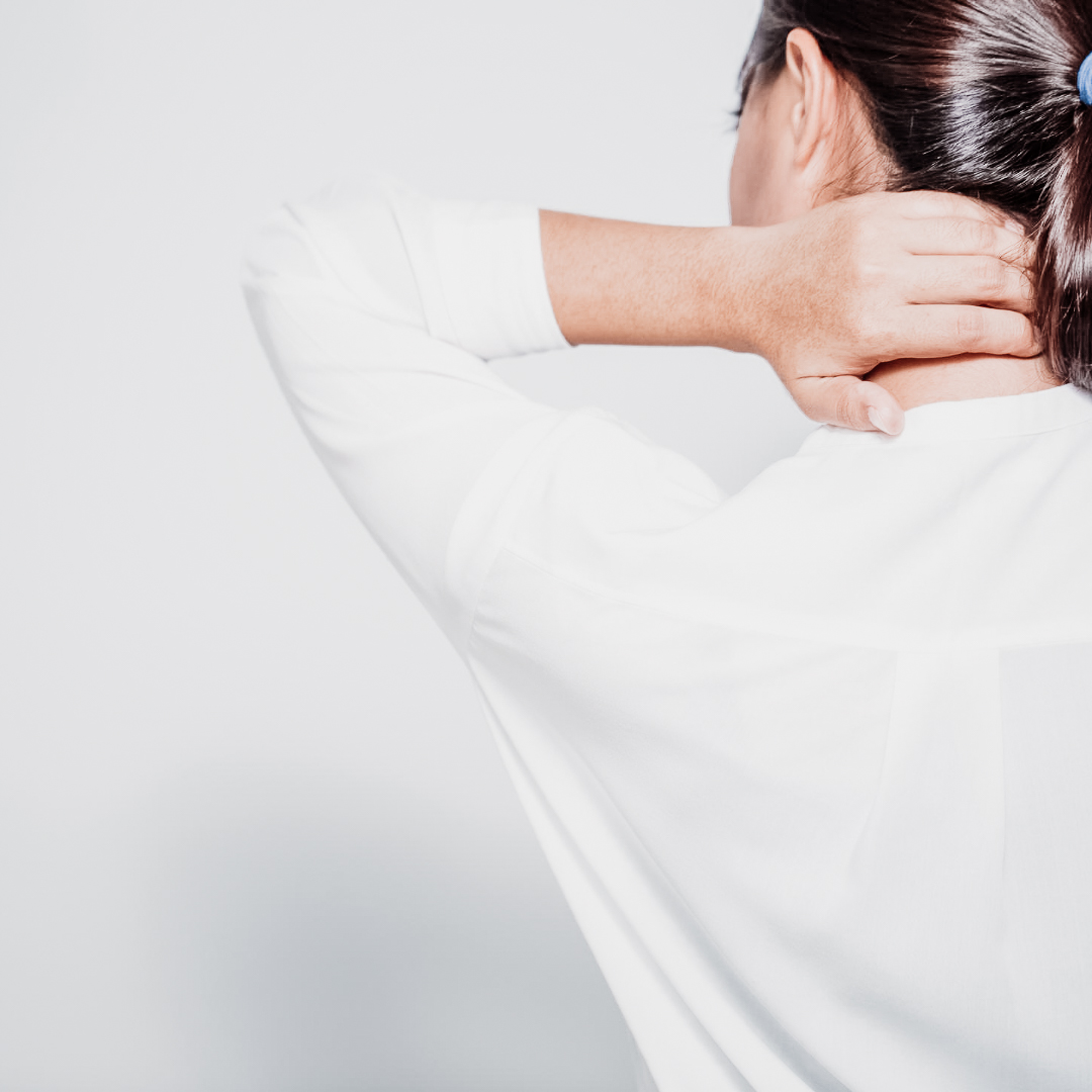 The muscles at the base of your skull are often the landing spot for stress, whether the cause is physical (ex. poor posture, injury) or psychological (ex. tightening your shoulders when anxious).